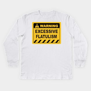 Funny Human Warning Label Excessive Flatulism Kids Long Sleeve T-Shirt